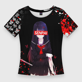 Женская футболка 3D Slim с принтом SENPAI KATANA GIRL, БРЫЗГИ КРАСОК в Курске,  |  | ahegao | girl | japanese anime | katana | kawai | kowai | oppai | otaku | senpai | sugoi | sword | waifu | yandere | ахегао | бабочки | девушка с мечом | катана | ковай | меч | отаку | семпай | сенпай | сэмпай