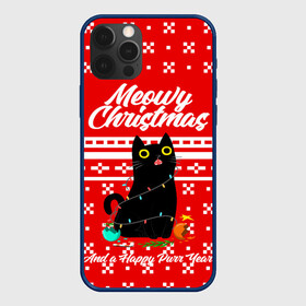 Чехол для iPhone 12 Pro Max с принтом MEOW | CHRISTMAS в Курске, Силикон |  | 2020 | 2021 | 2022 | christmas | meow | meowy christmas | merry | кот | леденец | мяу | нг | новогодний | новый год | олени | рождество | свитер | узоры