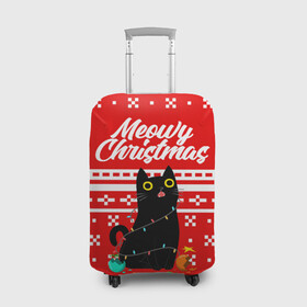 Чехол для чемодана 3D с принтом MEOW | CHRISTMAS в Курске, 86% полиэфир, 14% спандекс | двустороннее нанесение принта, прорези для ручек и колес | 2020 | 2021 | 2022 | christmas | meow | meowy christmas | merry | кот | леденец | мяу | нг | новогодний | новый год | олени | рождество | свитер | узоры