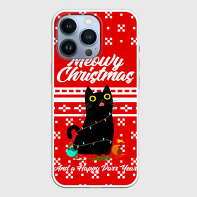 Чехол для iPhone 13 Pro с принтом MEOW | CHRISTMAS в Курске,  |  | Тематика изображения на принте: 2020 | 2021 | 2022 | christmas | meow | meowy christmas | merry | кот | леденец | мяу | нг | новогодний | новый год | олени | рождество | свитер | узоры