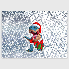 Поздравительная открытка с принтом Санта Динозавр   Dinosanta в Курске, 100% бумага | плотность бумаги 280 г/м2, матовая, на обратной стороне линовка и место для марки
 | christmas | dinosaur | santa | дед мороз | динозавр | елка | зима | новый год | подарок | рождество | санта | снег | снежинка