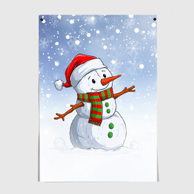 Постер с принтом Веселый Снеговик   Happy Snowman в Курске, 100% бумага
 | бумага, плотность 150 мг. Матовая, но за счет высокого коэффициента гладкости имеет небольшой блеск и дает на свету блики, но в отличии от глянцевой бумаги не покрыта лаком | christmas | santa | snowman | дед мороз | елка | зима | новый год | рождество | санта | снег | снеговик | снегурочка | снежинка