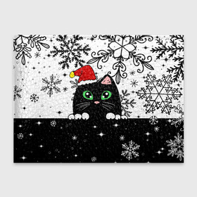 Обложка для студенческого билета с принтом Новогодний кот в колпаке Санты в Курске, натуральная кожа | Размер: 11*8 см; Печать на всей внешней стороне | Тематика изображения на принте: black cat | cat | christmas | kitten | kitty | merry christmas | new year | new year cat | santa | snow | snowflakes | winter | зима | киска | колпак | кот | котенок | кошак | новогодний кот | новый год | подарок | рождество | санта | снег 