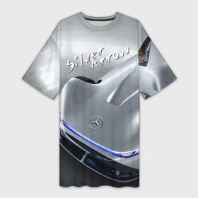 Платье-футболка 3D с принтом Mercedes Benz EQ Silver Arrow Concept в Курске,  |  | arrow | car | concept | germany | mercedes benz | motorsport | power | silver | автомобиль | автоспорт | германия | мерседес | мощь | стрела