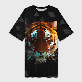 Платье-футболка 3D с принтом Тигр стиль Low poly в Курске,  |  | Тематика изображения на принте: low poly | tiger | восточный тигр | год тигра | кошка | лоу поли | тигр | тигренок