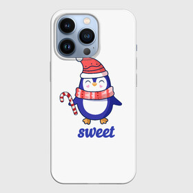 Чехол для iPhone 13 Pro с принтом Милый пингвин с конфетой и надписью  Sweet в Курске,  |  | sweet | детское | конфета | милый | надпись | пингвин