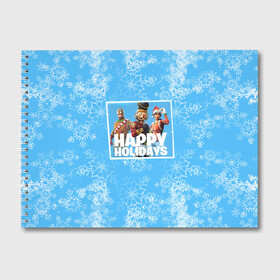 Альбом для рисования с принтом Happy holidays Fortnite в Курске, 100% бумага
 | матовая бумага, плотность 200 мг. | игра | персонажи | снег | снежинки | фото