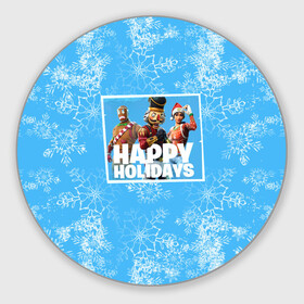 Круглый коврик для мышки с принтом Happy holidays Fortnite в Курске, резина и полиэстер | круглая форма, изображение наносится на всю лицевую часть | игра | персонажи | снег | снежинки | фото