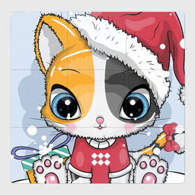 Магнитный плакат 3Х3 с принтом Новогодняя kitty в Курске, Полимерный материал с магнитным слоем | 9 деталей размером 9*9 см | Тематика изображения на принте: cat | christmas | kitten | kitty | new year | животные | кот | котенок | котики | кошечка | милота | милый | новогодний | новый год | рождественский | снежный