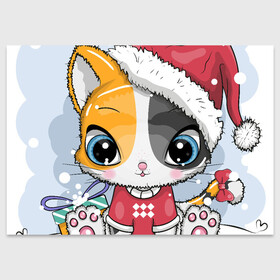 Поздравительная открытка с принтом Новогодняя kitty в Курске, 100% бумага | плотность бумаги 280 г/м2, матовая, на обратной стороне линовка и место для марки
 | Тематика изображения на принте: cat | christmas | kitten | kitty | new year | животные | кот | котенок | котики | кошечка | милота | милый | новогодний | новый год | рождественский | снежный