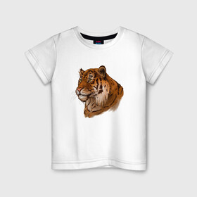 Детская футболка хлопок с принтом Тигр маслом в Курске, 100% хлопок | круглый вырез горловины, полуприлегающий силуэт, длина до линии бедер | 2022 | иллюстрация | новый год | рисунок | скетч | тигр