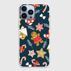 Чехол для iPhone 13 Pro Max с принтом Merry Christmas в Курске,  |  | merry christmas | веселого рождества | домики | ели | елки | конфетки | перья | рождество | снеговики | снежинки