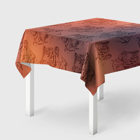 Скатерть 3D с принтом Тигровый паттерн в Курске, 100% полиэстер (ткань не мнется и не растягивается) | Размер: 150*150 см | Тематика изображения на принте: 2022 | новый год | оранжевый | паттерн | рисунок | тигр | тигры