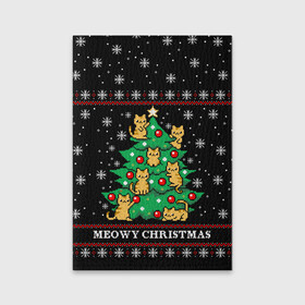 Обложка для паспорта матовая кожа с принтом MEOWY CHRISTMAS | 2022 в Курске, натуральная матовая кожа | размер 19,3 х 13,7 см; прозрачные пластиковые крепления | Тематика изображения на принте: 2020 | 2021 | 2022 | christmas | meow | meowy christmas | merry | кот | леденец | мяу | нг | новогодний | новый год | олени | рождество | свитер | узоры