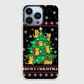 Чехол для iPhone 13 Pro с принтом MEOWY CHRISTMAS | 2022 в Курске,  |  | Тематика изображения на принте: 2020 | 2021 | 2022 | christmas | meow | meowy christmas | merry | кот | леденец | мяу | нг | новогодний | новый год | олени | рождество | свитер | узоры