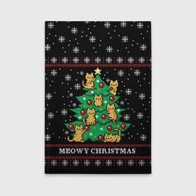 Обложка для автодокументов с принтом MEOWY CHRISTMAS | 2022 в Курске, натуральная кожа |  размер 19,9*13 см; внутри 4 больших “конверта” для документов и один маленький отдел — туда идеально встанут права | Тематика изображения на принте: 2020 | 2021 | 2022 | christmas | meow | meowy christmas | merry | кот | леденец | мяу | нг | новогодний | новый год | олени | рождество | свитер | узоры