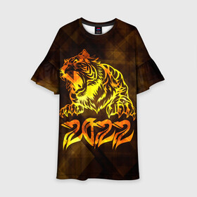 Детское платье 3D с принтом Хищник Тигр 2022 в Курске, 100% полиэстер | прямой силуэт, чуть расширенный к низу. Круглая горловина, на рукавах — воланы | Тематика изображения на принте: 2022 | tiger | восточный тигр | год тигра | кошка | тигр | тигренок | хищник