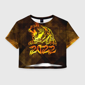 Женская футболка Crop-top 3D с принтом Хищник Тигр 2022 в Курске, 100% полиэстер | круглая горловина, длина футболки до линии талии, рукава с отворотами | 2022 | tiger | восточный тигр | год тигра | кошка | тигр | тигренок | хищник