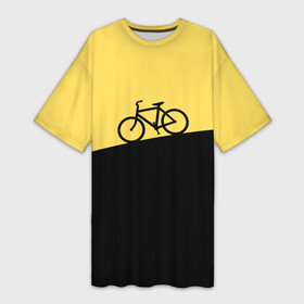 Платье-футболка 3D с принтом Бегущий за велосипедом в Курске,  |  | бег | бегущий | велосипед | велоспорт | гора | желтый | персонаж | цвета | человек | черный
