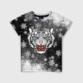 Детская футболка 3D с принтом НОВОГОДНИЙ БЕЛЫЙ ТИГР 2022 в Курске, 100% гипоаллергенный полиэфир | прямой крой, круглый вырез горловины, длина до линии бедер, чуть спущенное плечо, ткань немного тянется | 2022 | beast | merry christmas | new year | red bow | santa hat | snow | tiger | winter | winter is coming | year of the tiger | год тигра | дед мороз | животные | звери | зверь | зима | зима 2022 | зима близко | новог | новогодни