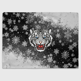 Плед 3D с принтом НОВОГОДНИЙ БЕЛЫЙ ТИГР 2022 в Курске, 100% полиэстер | закругленные углы, все края обработаны. Ткань не мнется и не растягивается | 2022 | beast | merry christmas | new year | red bow | santa hat | snow | tiger | winter | winter is coming | year of the tiger | год тигра | дед мороз | животные | звери | зверь | зима | зима 2022 | зима близко | новог | новогодни