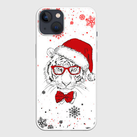 Чехол для iPhone 13 с принтом НОВОГОДНИЙ БЕЛЫЙ ТИГР 2022 | WHITE TIGER в Курске,  |  | 2022 | beast | merry christmas | new year | red bow | santa hat | snow | tiger | winter | winter is coming | year of the tiger | год тигра | дед мороз | животные | звери | зверь | зима | зима 2022 | зима близко | новог | новогодни