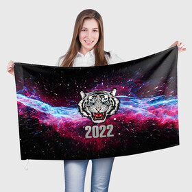 Флаг 3D с принтом ЧЁРНЫЙ ТИГР НОВЫЙ ГОД 2022   GRAY TIGER NEW YEAR в Курске, 100% полиэстер | плотность ткани — 95 г/м2, размер — 67 х 109 см. Принт наносится с одной стороны | 2022 | beast | merry christmas | new year | red bow | santa hat | snow | tiger | winter | winter is coming | year of the tiger | год тигра | дед мороз | животные | звери | зверь | зима | зима 2022 | зима близко | новог | новогодни