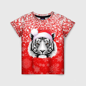 Детская футболка 3D с принтом НОВОГОДНИЙ ТИГР 2022   ЕШПУК 2022 в Курске, 100% гипоаллергенный полиэфир | прямой крой, круглый вырез горловины, длина до линии бедер, чуть спущенное плечо, ткань немного тянется | 2022 | beast | merry christmas | new year | red bow | santa hat | snow | tiger | winter | winter is coming | year of the tiger | год тигра | дед мороз | животные | звери | зверь | зима | зима 2022 | зима близко | новог | новогодни