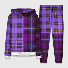 Женский костюм 3D (с толстовкой) с принтом Purple Checkered в Курске,  |  | в клетку | клеточка | клетчатая фиолетовая | клетчатые вещи | рубашка в клетку | тартан | фиолетовая клетка | фиолетовые квадраты | шотландская клетка