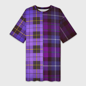 Платье-футболка 3D с принтом Purple Checkered в Курске,  |  | в клетку | клеточка | клетчатая фиолетовая | клетчатые вещи | рубашка в клетку | тартан | фиолетовая клетка | фиолетовые квадраты | шотландская клетка