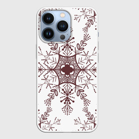 Чехол для iPhone 13 Pro с принтом Шоколадные снежинки на белом фоне в Курске,  |  | бесшовный | бесшовный принт | бесшовный узор | зима | зимний | зимний мотив | зимний узор | коричневая снежинка | коричневый | коричневый узор | паттерн | снежинка | снежинки