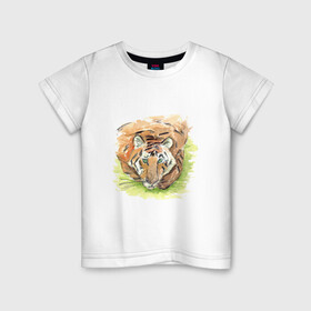 Детская футболка хлопок с принтом Портрет тигра с зелёными глазами в Курске, 100% хлопок | круглый вырез горловины, полуприлегающий силуэт, длина до линии бедер | 2022 | глаза | животное | зверь | китайский календарь | кошка | новый год | оранжевый | полоски | символ года | тигр | хищник