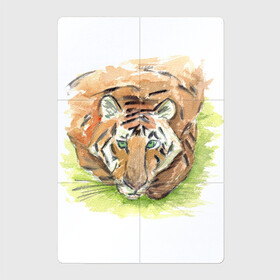 Магнитный плакат 2Х3 с принтом Портрет тигра с зелёными глазами в Курске, Полимерный материал с магнитным слоем | 6 деталей размером 9*9 см | Тематика изображения на принте: 2022 | глаза | животное | зверь | китайский календарь | кошка | новый год | оранжевый | полоски | символ года | тигр | хищник
