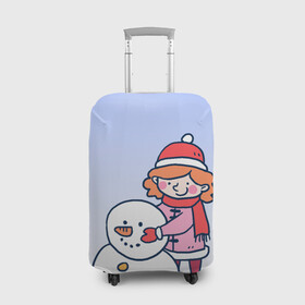 Чехол для чемодана 3D с принтом Девочка лепит снеговика в Курске, 86% полиэфир, 14% спандекс | двустороннее нанесение принта, прорези для ручек и колес | 2022 | девочка | зима | зимние забавы | милота | рисунок | снег | снеговик | снежок | холод