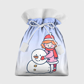 Подарочный 3D мешок с принтом Девочка лепит снеговика в Курске, 100% полиэстер | Размер: 29*39 см | 2022 | девочка | зима | зимние забавы | милота | рисунок | снег | снеговик | снежок | холод