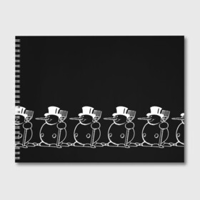 Альбом для рисования с принтом Снеговик на черном фоне в Курске, 100% бумага
 | матовая бумага, плотность 200 мг. | Тематика изображения на принте: snowman | зима | минимализм | новый год | снеговик