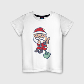 Детская футболка хлопок с принтом Плохой Санта испортил воздух в Курске, 100% хлопок | круглый вырез горловины, полуприлегающий силуэт, длина до линии бедер | bad santa | дед мороз | испортил воздух | пук | пукает | санта