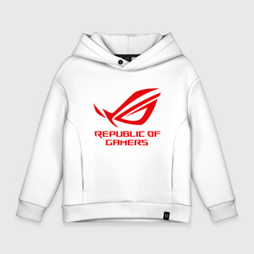 Детское худи Oversize хлопок с принтом Republic of gamers ASUS ROG в Курске, френч-терри — 70% хлопок, 30% полиэстер. Мягкий теплый начес внутри —100% хлопок | боковые карманы, эластичные манжеты и нижняя кромка, капюшон на магнитной кнопке | asus | asus rog | republic of gamers | rog | асус рог | геометрия | красный | плиты