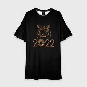 Детское платье 3D с принтом 2022 Tiger Bronze Theme в Курске, 100% полиэстер | прямой силуэт, чуть расширенный к низу. Круглая горловина, на рукавах — воланы | 2022 | год тигра | нг | новый год | подарки на новый год | праздник | рождество | тигр