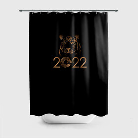 Штора 3D для ванной с принтом 2022 Tiger Bronze Theme в Курске, 100% полиэстер | плотность материала — 100 г/м2. Стандартный размер — 146 см х 180 см. По верхнему краю — пластиковые люверсы для креплений. В комплекте 10 пластиковых колец | 2022 | год тигра | нг | новый год | подарки на новый год | праздник | рождество | тигр