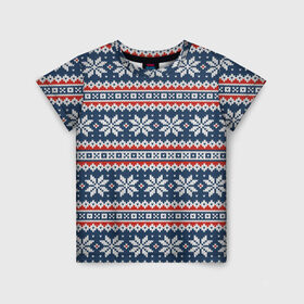 Детская футболка 3D с принтом Knitted Christmas Pattern в Курске, 100% гипоаллергенный полиэфир | прямой крой, круглый вырез горловины, длина до линии бедер, чуть спущенное плечо, ткань немного тянется | Тематика изображения на принте: christmas | holiday | knitted pattern | new year | pattern | snowflakes | texture | вязаный узор | новый год | праздник | рождество | снежинки | текстура | узор