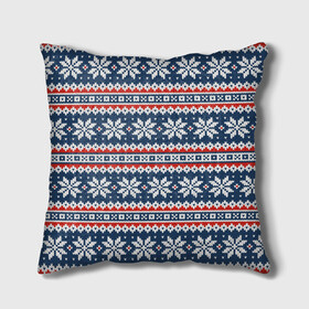 Подушка 3D с принтом Knitted Christmas Pattern в Курске, наволочка – 100% полиэстер, наполнитель – холлофайбер (легкий наполнитель, не вызывает аллергию). | состоит из подушки и наволочки. Наволочка на молнии, легко снимается для стирки | christmas | holiday | knitted pattern | new year | pattern | snowflakes | texture | вязаный узор | новый год | праздник | рождество | снежинки | текстура | узор