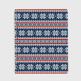 Тетрадь с принтом Knitted Christmas Pattern в Курске, 100% бумага | 48 листов, плотность листов — 60 г/м2, плотность картонной обложки — 250 г/м2. Листы скреплены сбоку удобной пружинной спиралью. Уголки страниц и обложки скругленные. Цвет линий — светло-серый
 | christmas | holiday | knitted pattern | new year | pattern | snowflakes | texture | вязаный узор | новый год | праздник | рождество | снежинки | текстура | узор