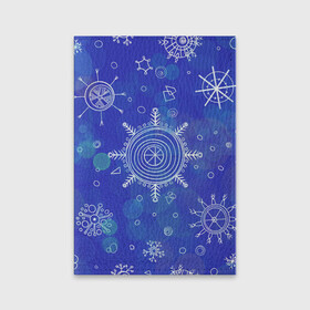 Обложка для паспорта матовая кожа с принтом Белые простые снежинки на синем фоне в Курске, натуральная матовая кожа | размер 19,3 х 13,7 см; прозрачные пластиковые крепления | Тематика изображения на принте: белые снежинки | зимний | зимний паттерн | новогодний | паттерн со снежинками | светящееся снежинки | синий фон | снегопад | снегопад на синем фоне | снежинки | снежинки карандашом