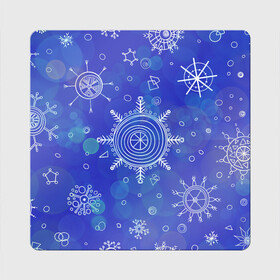 Магнит виниловый Квадрат с принтом Белые простые снежинки на синем фоне в Курске, полимерный материал с магнитным слоем | размер 9*9 см, закругленные углы | белые снежинки | зимний | зимний паттерн | новогодний | паттерн со снежинками | светящееся снежинки | синий фон | снегопад | снегопад на синем фоне | снежинки | снежинки карандашом