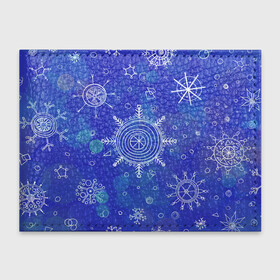 Обложка для студенческого билета с принтом Белые простые снежинки на синем фоне в Курске, натуральная кожа | Размер: 11*8 см; Печать на всей внешней стороне | белые снежинки | зимний | зимний паттерн | новогодний | паттерн со снежинками | светящееся снежинки | синий фон | снегопад | снегопад на синем фоне | снежинки | снежинки карандашом