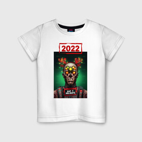 Детская футболка хлопок с принтом Cyberpunk 2022 Heppy New Year в Курске, 100% хлопок | круглый вырез горловины, полуприлегающий силуэт, длина до линии бедер | 2022 | cyberpunk | cyberpunk 2077 | new year | зима | новый год 2022 | праздник