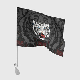 Флаг для автомобиля с принтом ЧЁРНЫЙ ТИГР | BLACK TIGER УЗОР в Курске, 100% полиэстер | Размер: 30*21 см | 2022 | beast | merry christmas | new year | red bow | santa hat | snow | tiger | winter | winter is coming | year of the tiger | год тигра | дед мороз | животные | звери | зверь | зима | зима 2022 | зима близко | новог | новогодни