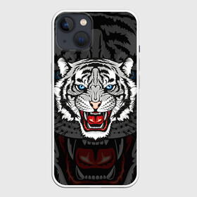 Чехол для iPhone 13 с принтом ЧЁРНЫЙ ТИГР | BLACK TIGER УЗОР в Курске,  |  | 2022 | beast | merry christmas | new year | red bow | santa hat | snow | tiger | winter | winter is coming | year of the tiger | год тигра | дед мороз | животные | звери | зверь | зима | зима 2022 | зима близко | новог | новогодни