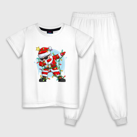 Детская пижама хлопок с принтом DAB SANTA CLAUS В ГЕРЛЯНДЕ в Курске, 100% хлопок |  брюки и футболка прямого кроя, без карманов, на брюках мягкая резинка на поясе и по низу штанин
 | 2022 | beast | merry christmas | new year | red bow | santa hat | snow | tiger | winter | winter is coming | year of the tiger | год тигра | дед мороз | животные | звери | зверь | зима | зима 2022 | зима близко | новог | новогодни